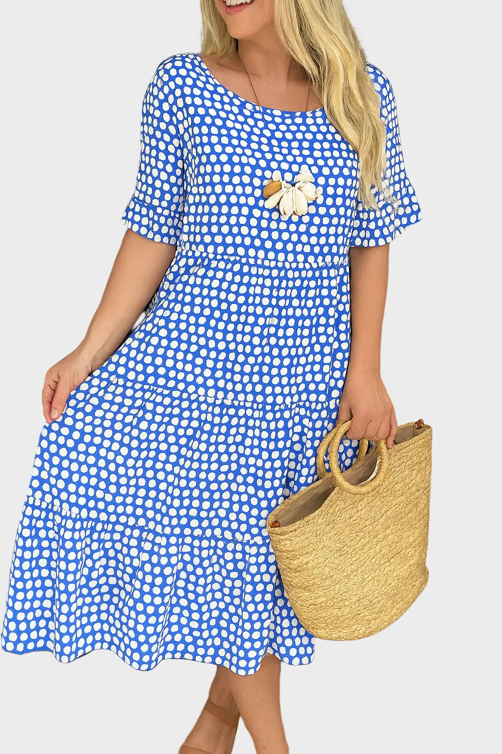 Short-Sleeve Midi Dress Blue, photo studio