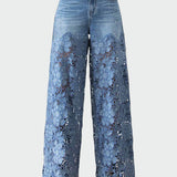 Wide-Leg Denim and Lace Trousers