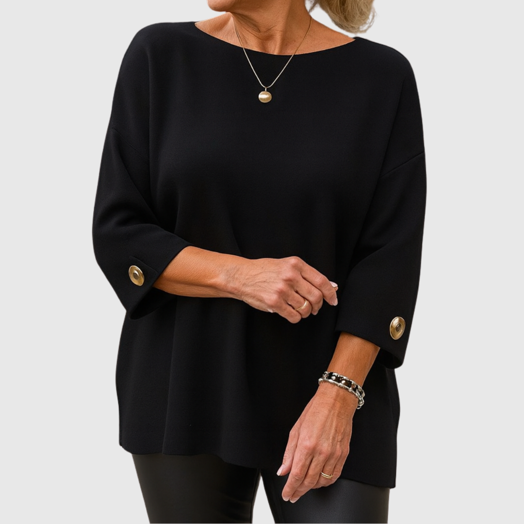 Cream Three-Quarter Sleeve Jumper Black, photo studio