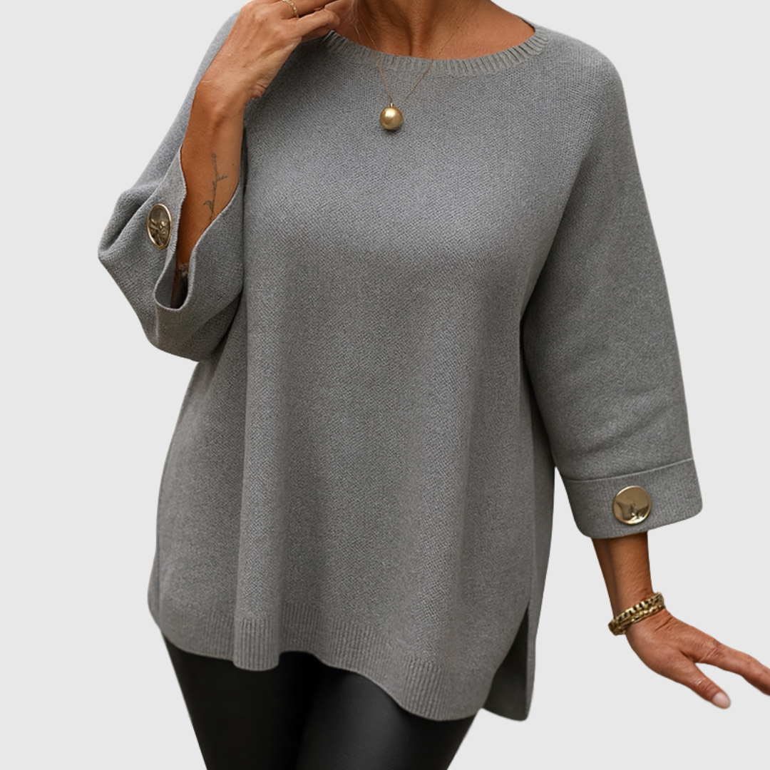 Cream Three-Quarter Sleeve Jumper Grey, photo studio