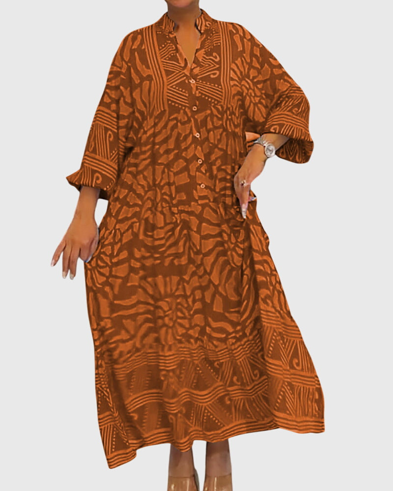 Maxi Dress with Elegant Print Orange, studio photo