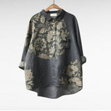 Elegant Summer Blouse in Charcoal Damask Rose