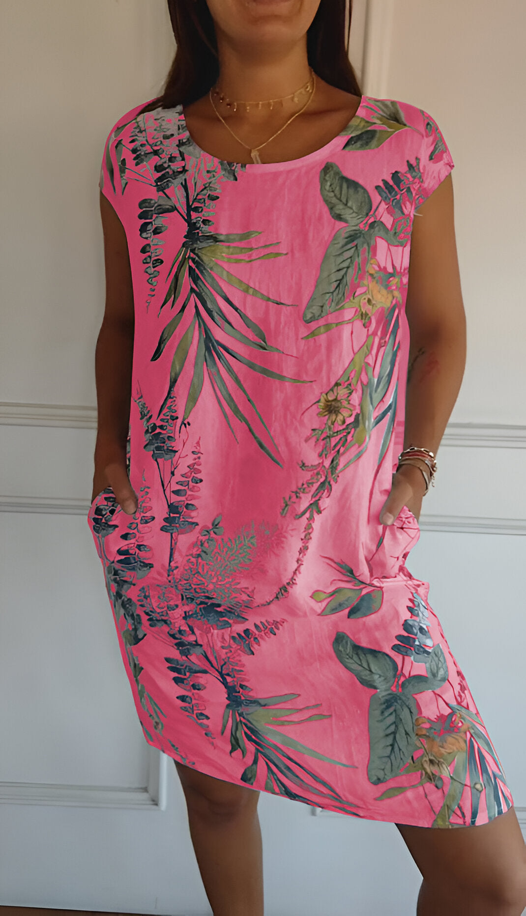 Connie | Refined Print Summer Dress Pink, studio photo