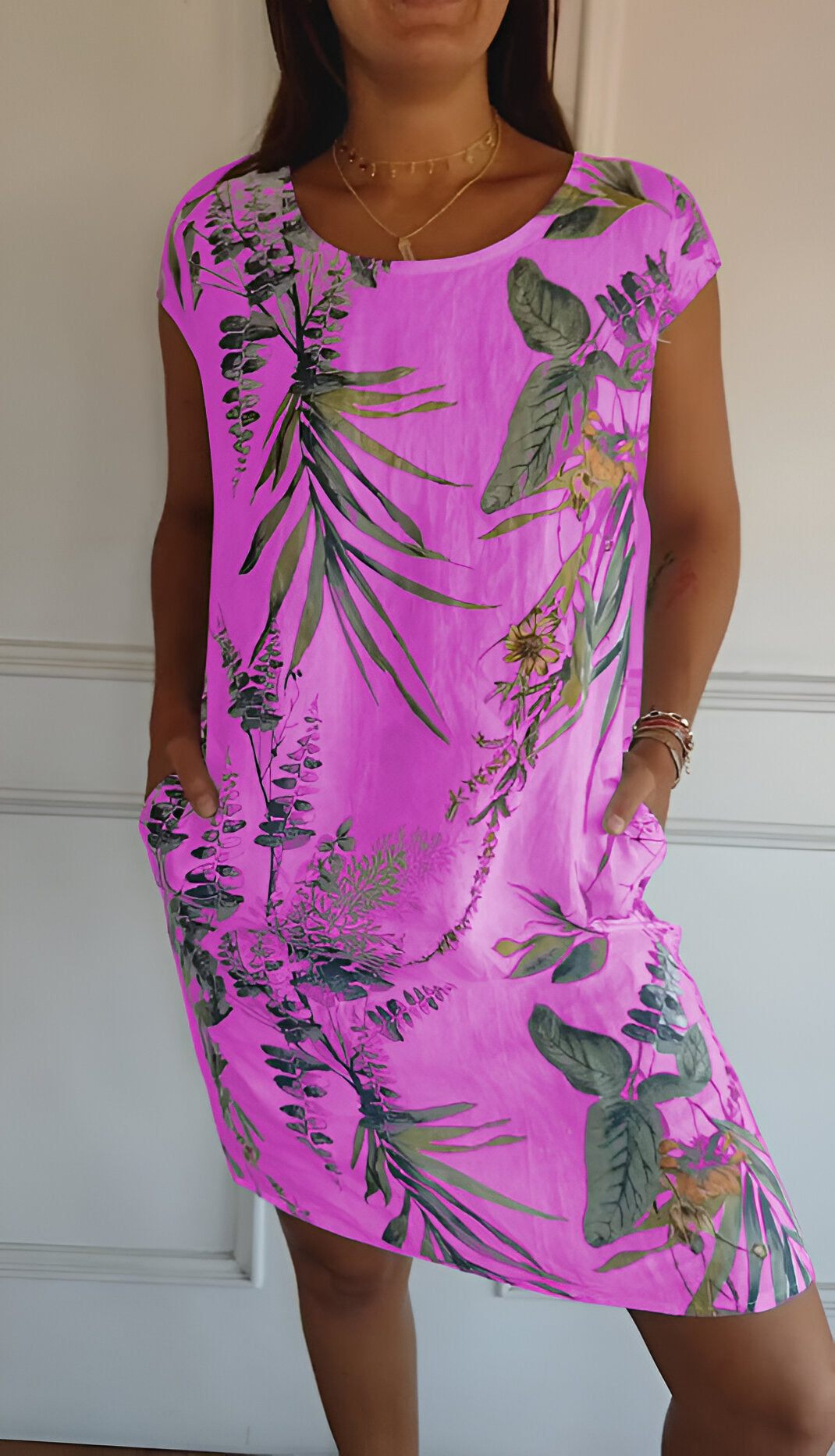 Connie | Refined Print Summer Dress Purple, studio photo