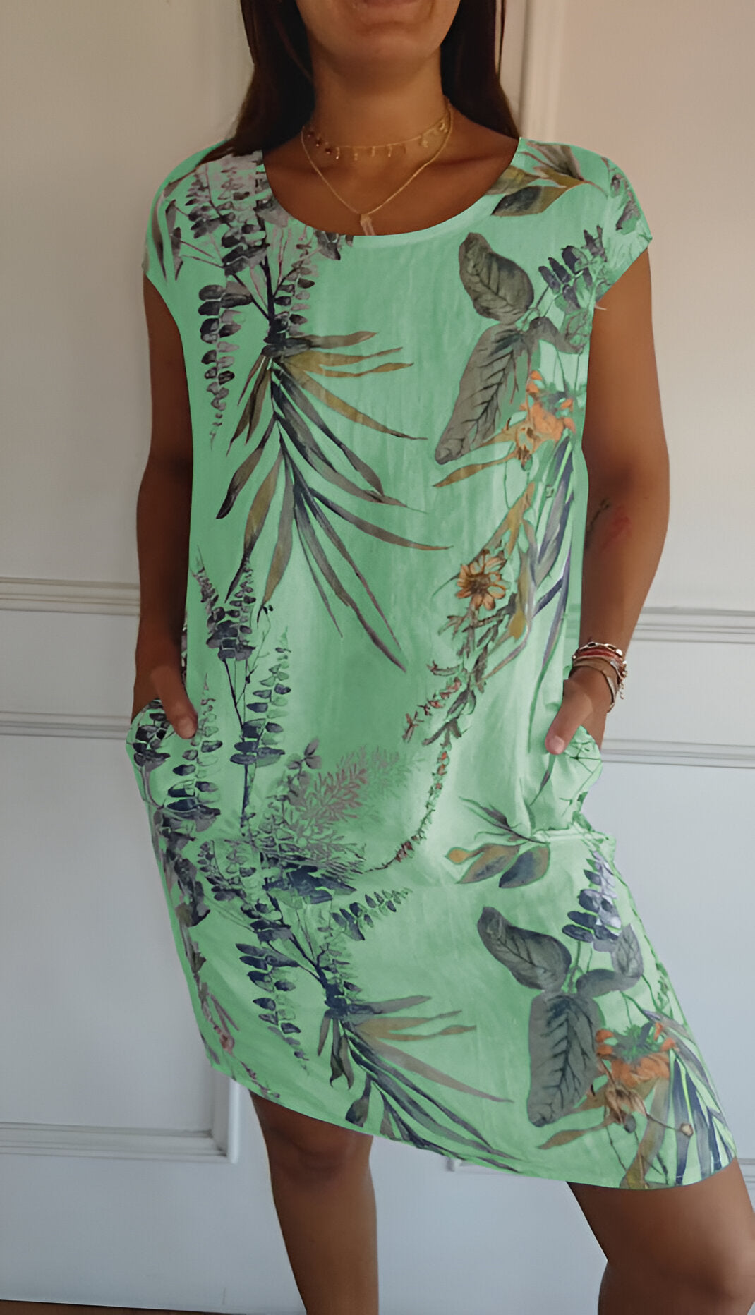 Connie | Refined Print Summer Dress Green, studio photo