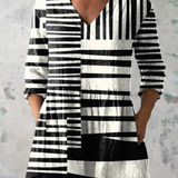 Aida | Black and White Print V-Neck Blouse