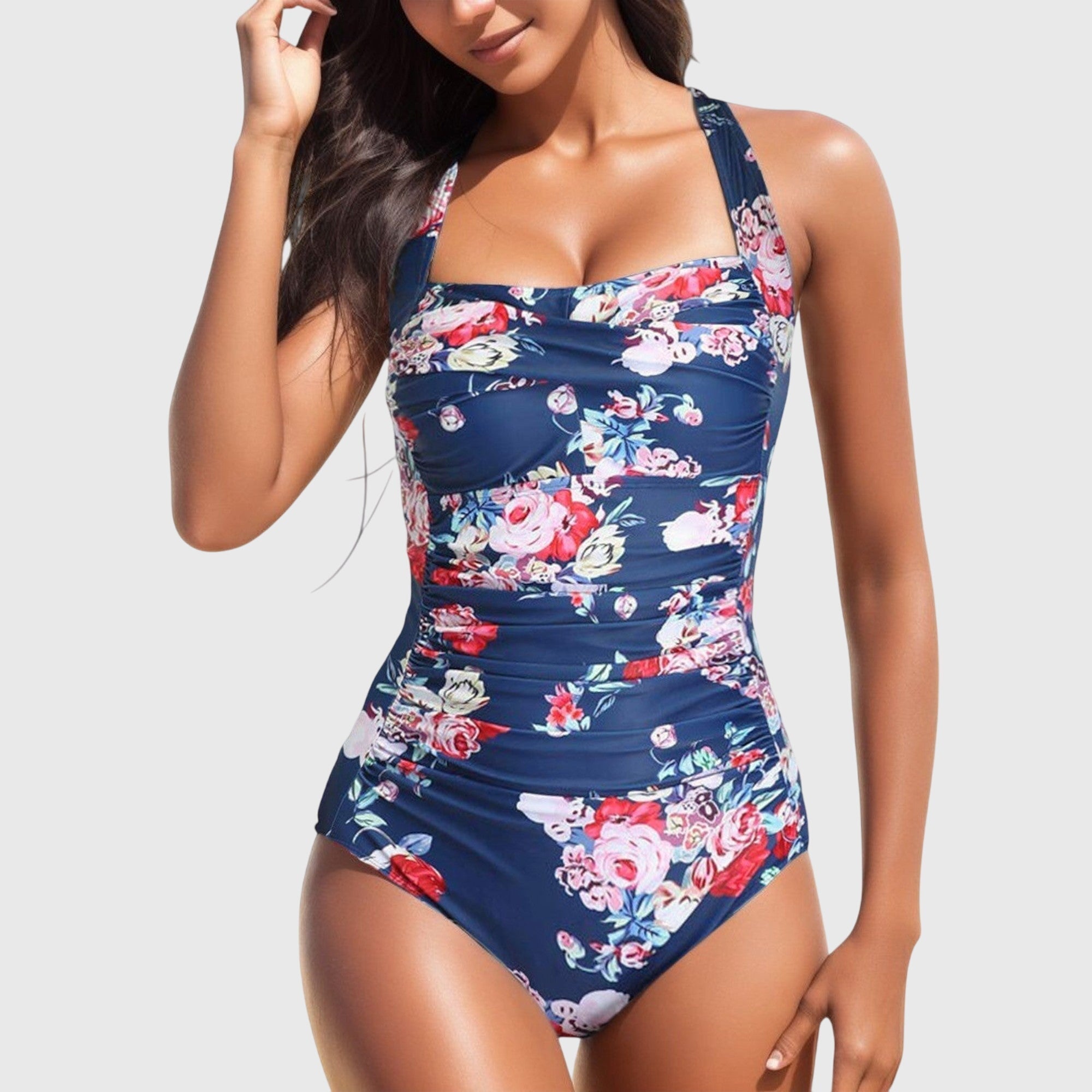 One-Piece Swimsuit Blue-Pink, photo studio