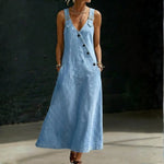 Asymmetric Button Denim Maxi Dress
