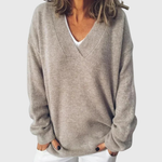 Taupe Oversized V-Neck Jumper