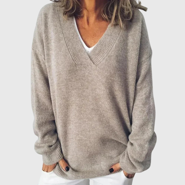 Taupe Oversized V-Neck Jumper