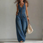 Sleeveless V-Neck Denim Jumpsuit
