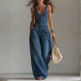 Sleeveless V-Neck Denim Jumpsuit