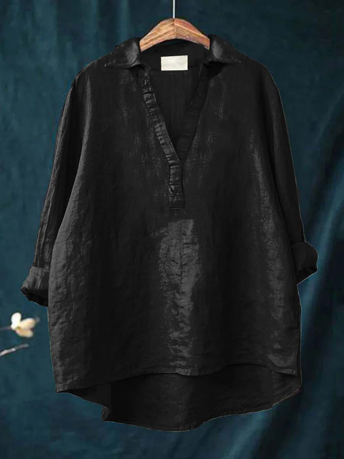 Elegant Summer Blouse in Black Linen