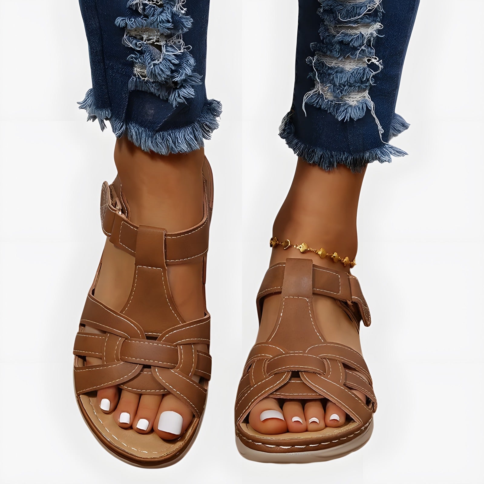 Carly | Women's Lightweight Strap Sandals Brown, photo studio