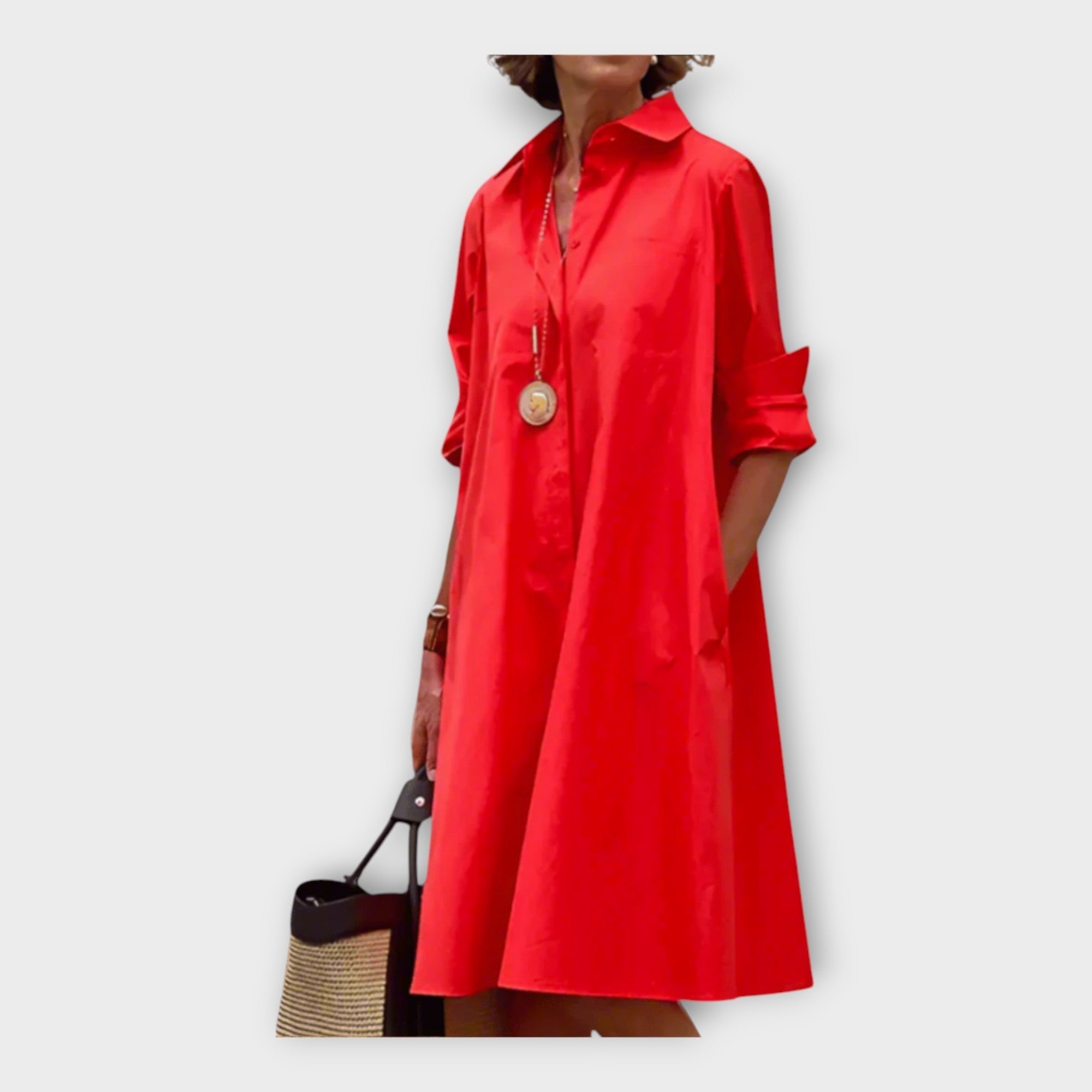 Elegant Polo Dress in Premium Fabric Red, photo studio