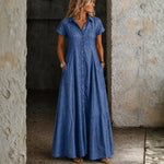 Flared Denim Maxi Shirt Dress