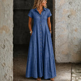 Flared Denim Maxi Shirt Dress