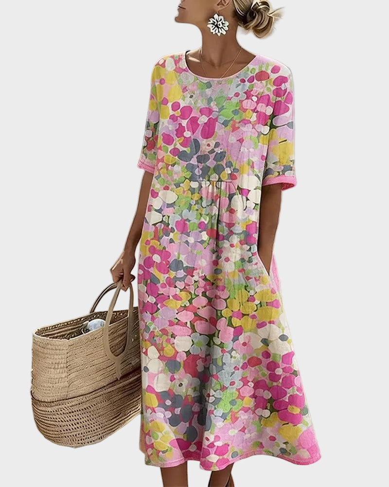 Elena | Light and Flowy Floral Midi Dress Pink, photo studio