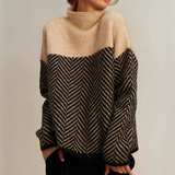 Sand Chevron High-Neck Jumper