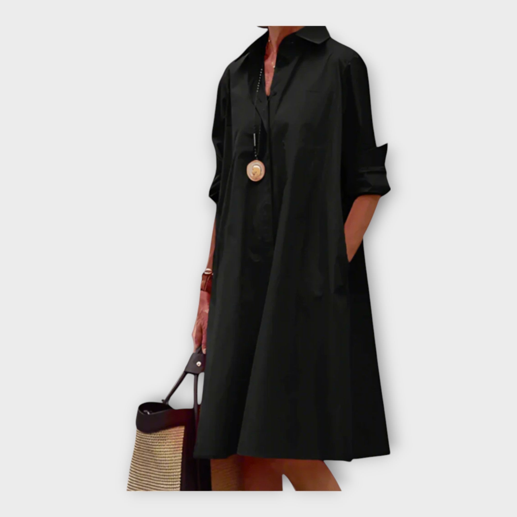 Elegant Polo Dress in Premium Fabric Black, photo studio