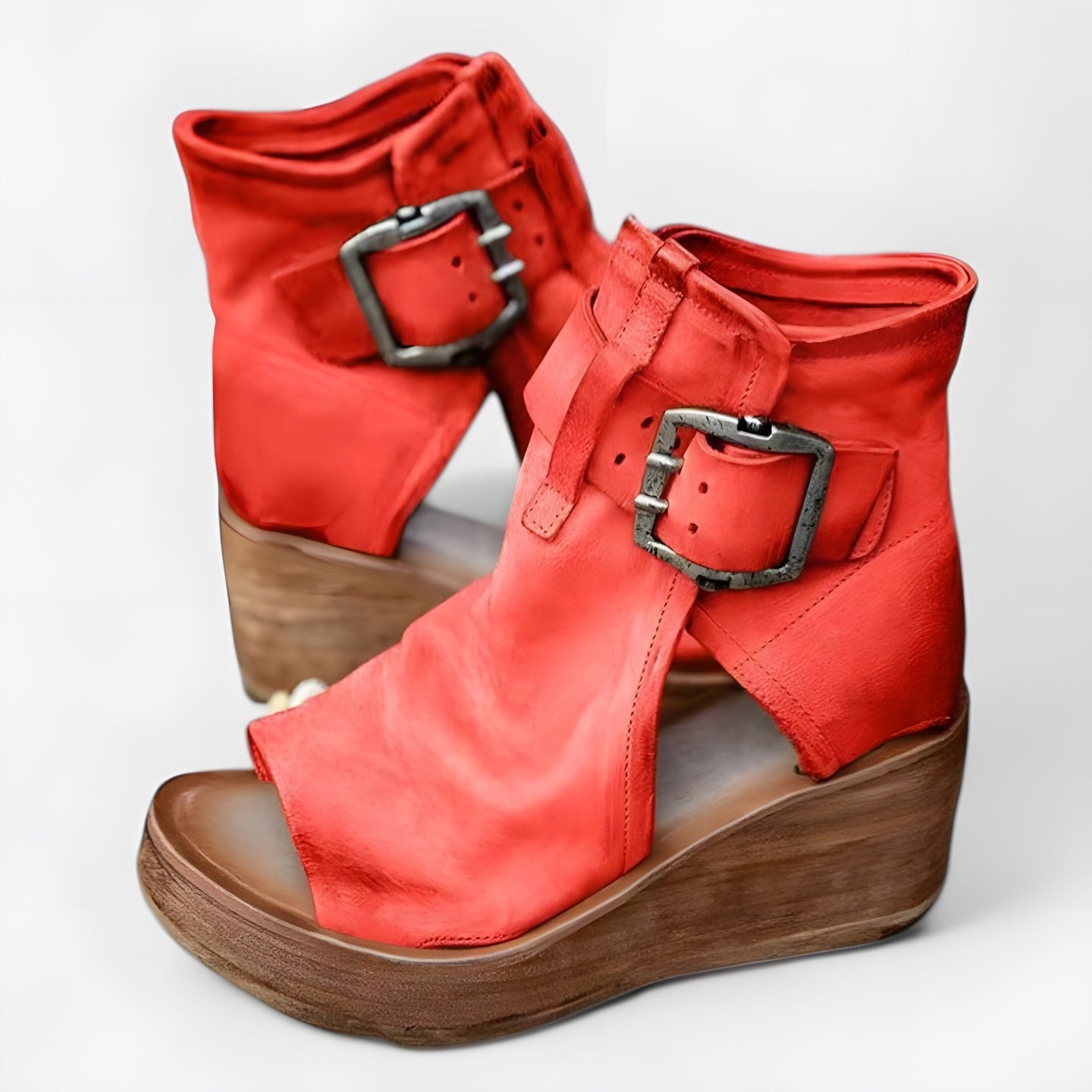 Astrid | Women's Classic Wedge Sandals Red, photo studio