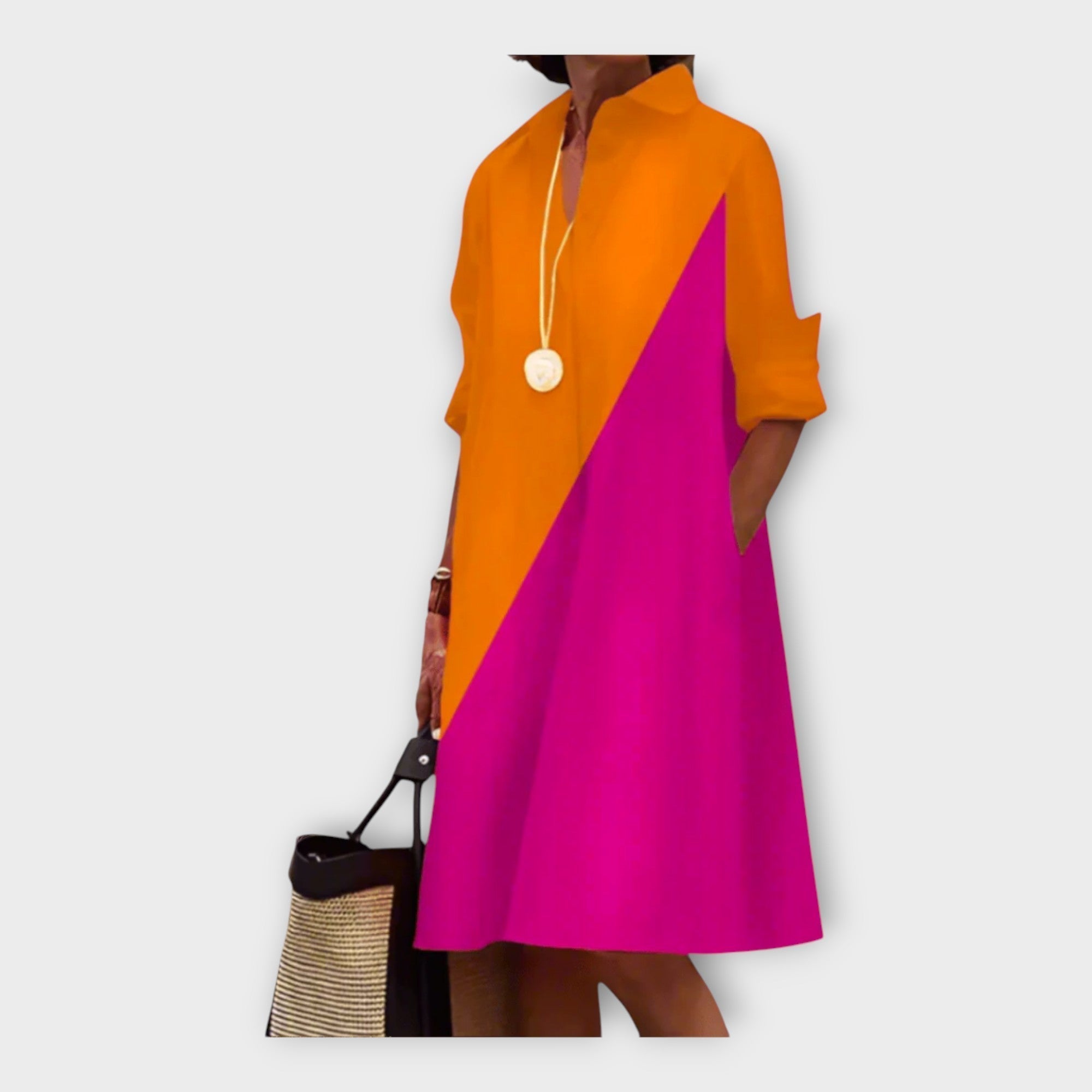 Elegant Polo Dress in Premium Fabric Orange, photo studio