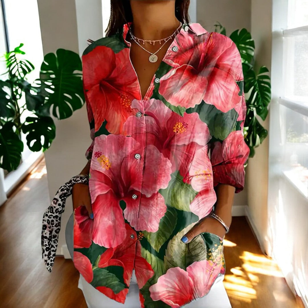 Eunice | On-Trend Printed Blouse Pink Floral, studio photo