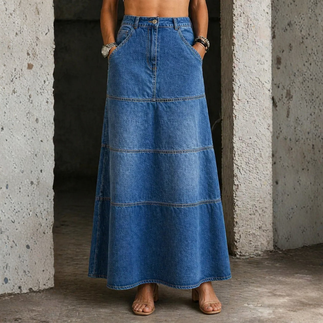 Mermaid-Cut Denim Midi Skirt