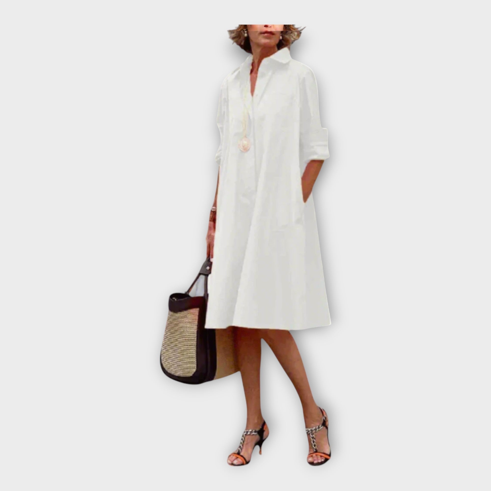Elegant Polo Dress in Premium Fabric White, photo studio