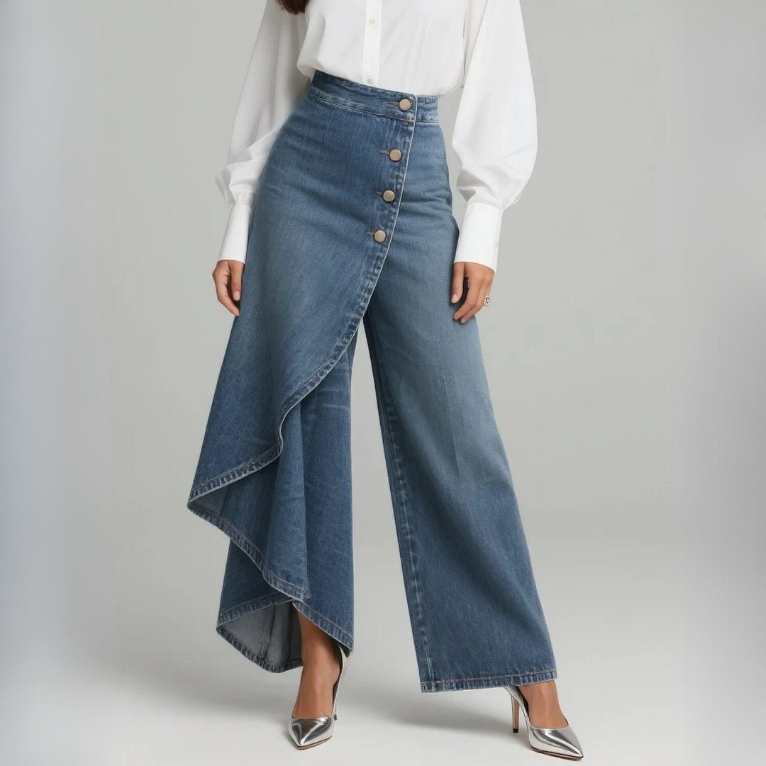 Wrap-Front Denim Trousers