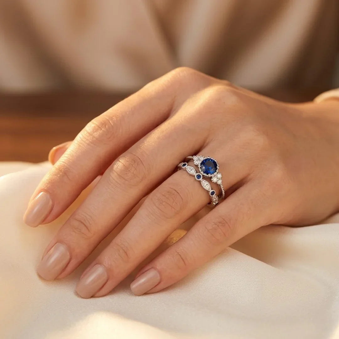 Sinead | Silver Sapphire Halo Ring