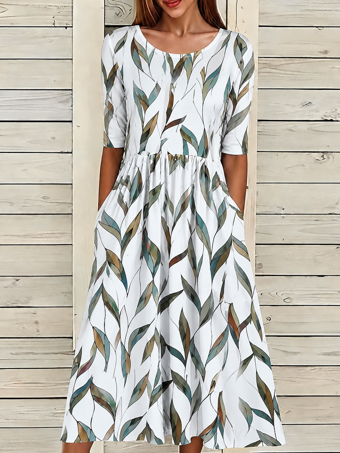 Albertine | Casual Floral Print Dress Green, studio photo