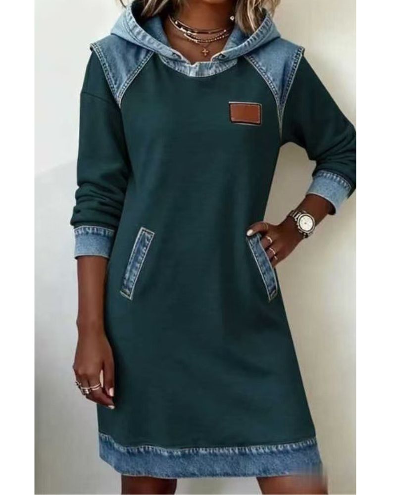 Irene | Hooded Denim Dress Green, photo studio