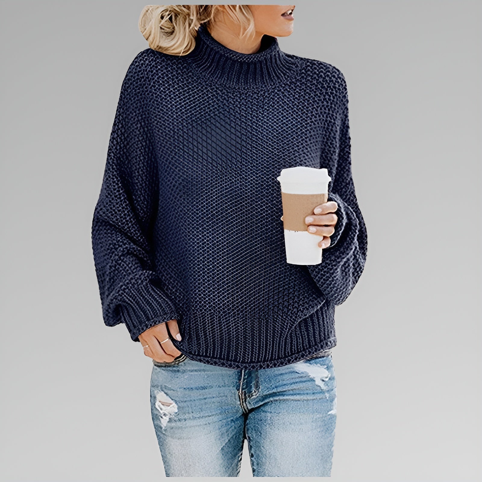 Orange High-Neck Jumper Royal Blue, studio photo