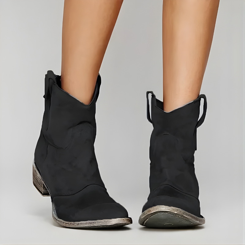 Harley Vintage Cowboy Ankle Boots Black, photo studio