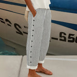 Megan | Striped Tapered Trousers with Side Buttons