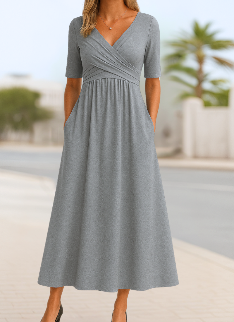 Dominica | Stylish Wrap Dress Grey, studio photo