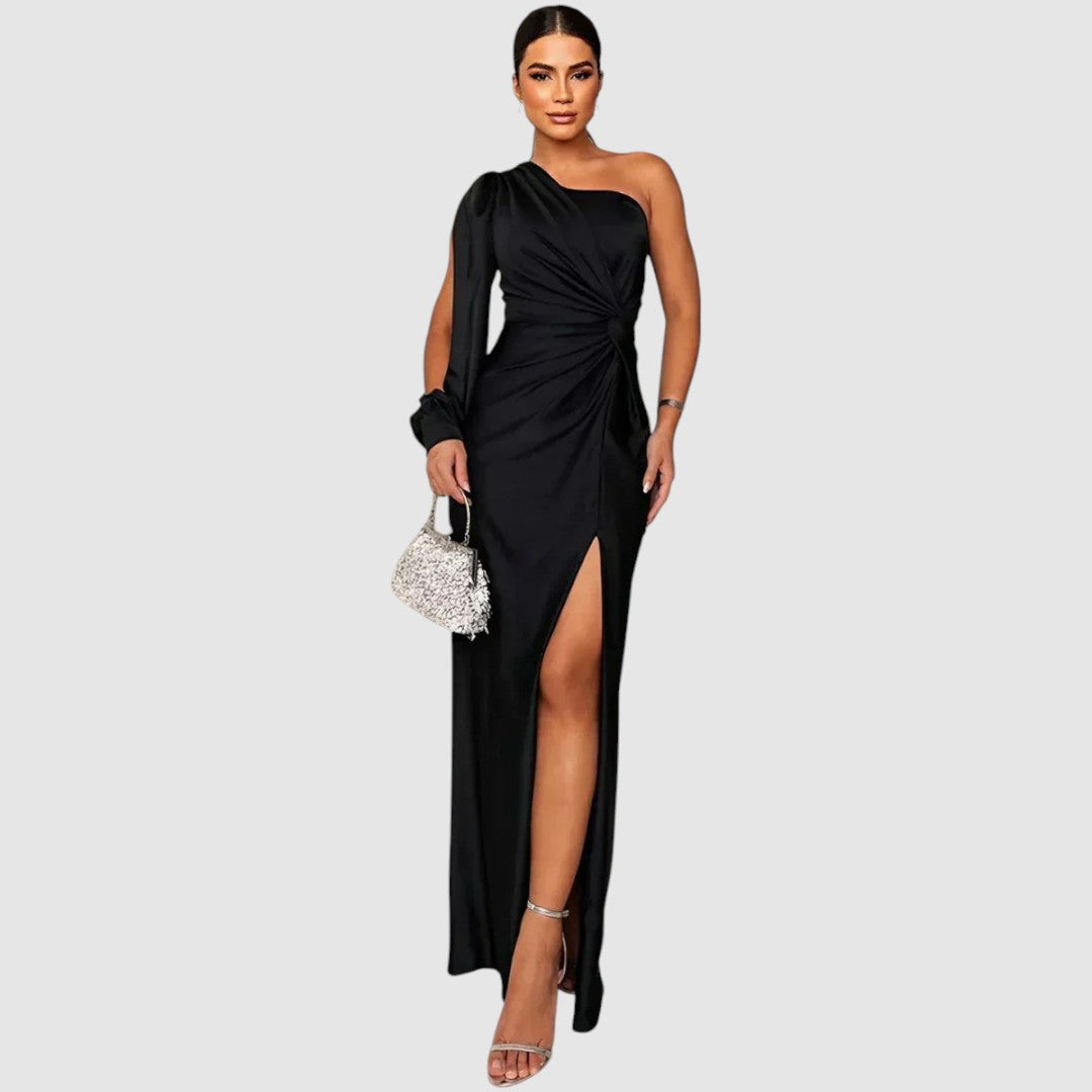 Meredith | Elegant One-Shoulder Maxi Dress Black, photo studio