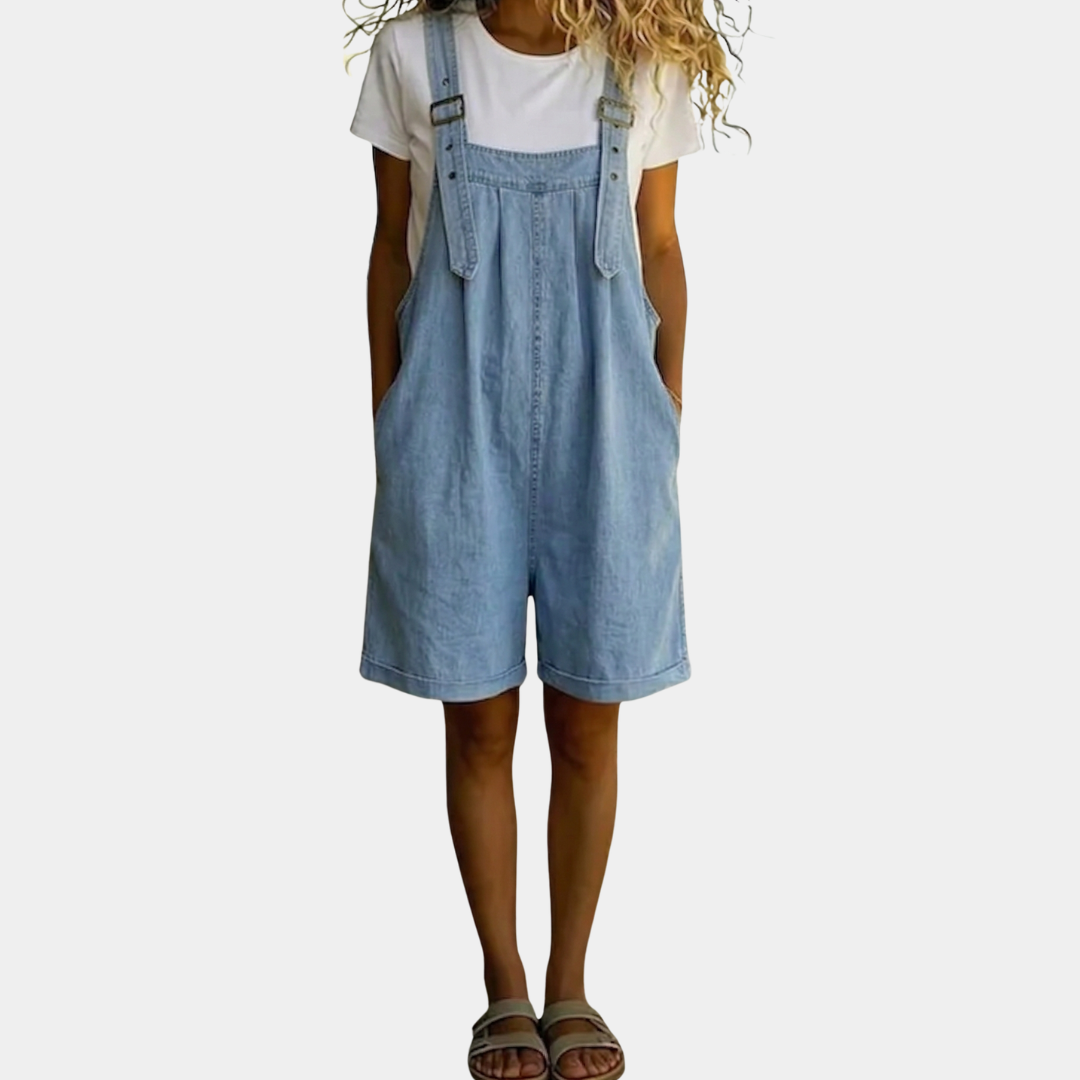 Denim-Look Cotton Short Overalls