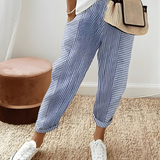 Dahlia | Striped Tapered Trousers with Turn-Up Hems