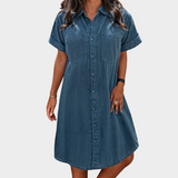 Buttoned Denim Summer Shirt Dress