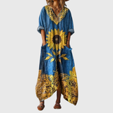 Jane | Colourful Print Maxi Dress in Blue Sunflower