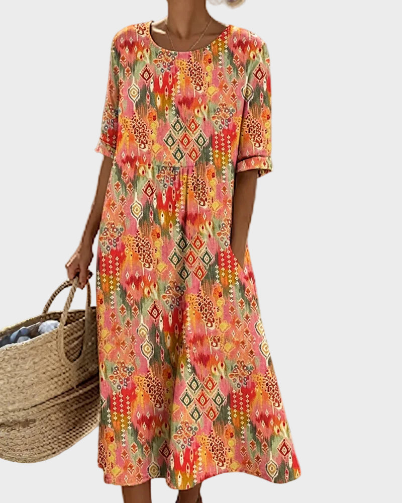Emma | Light and Flowy Floral Midi Dress Orange, photo studio