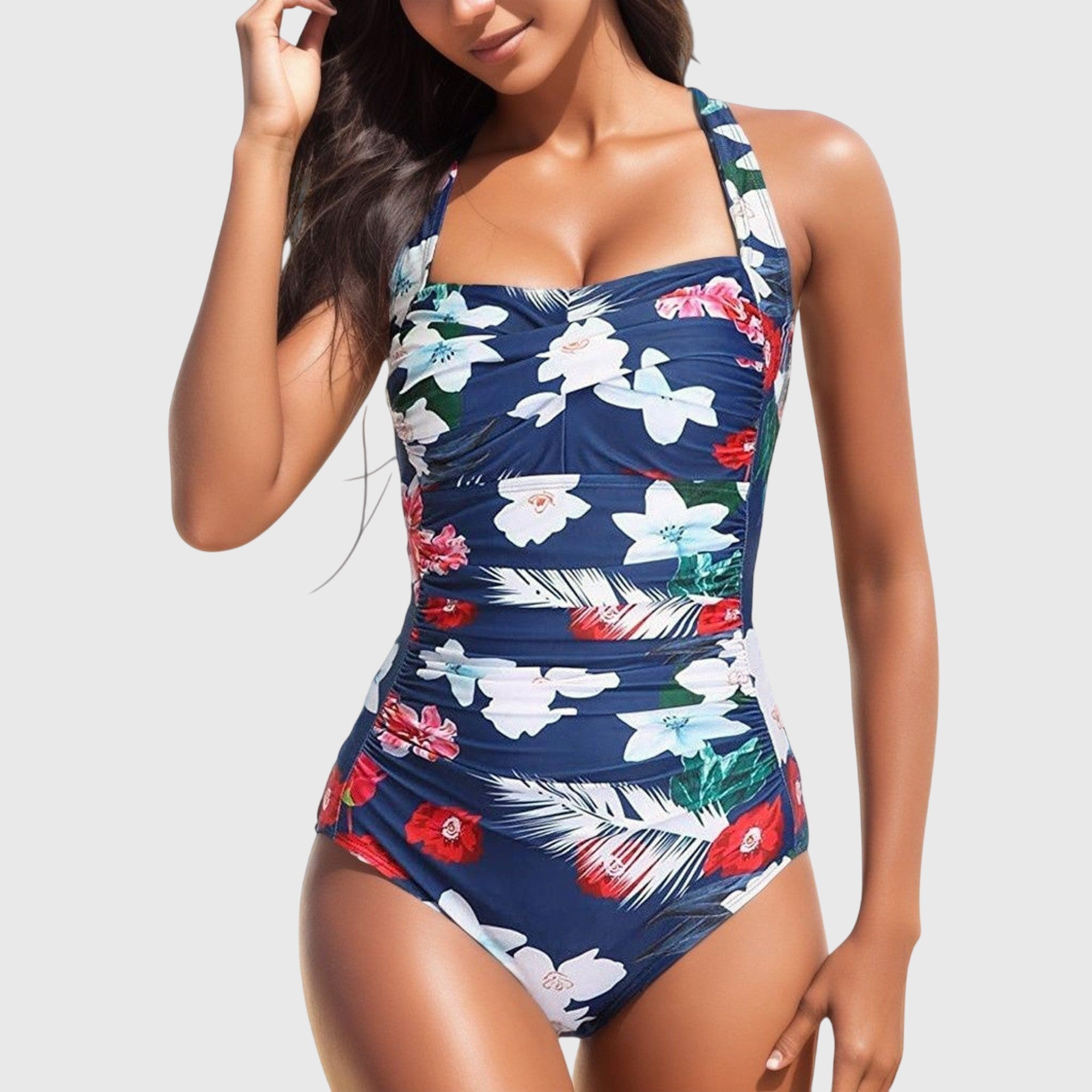 One-Piece Swimsuit Blue-White, photo studio