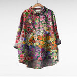 Elegant Summer Blouse in Teal Garden Bloom