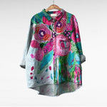 Elegant Summer Blouse in Teal Garden Bloom