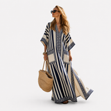 Elegant Kaftan in Indigo Sash Stripe