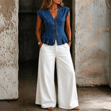 Sleeveless V-Neck Denim Top