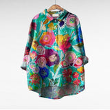 Elegant Summer Blouse in Teal Garden Bloom