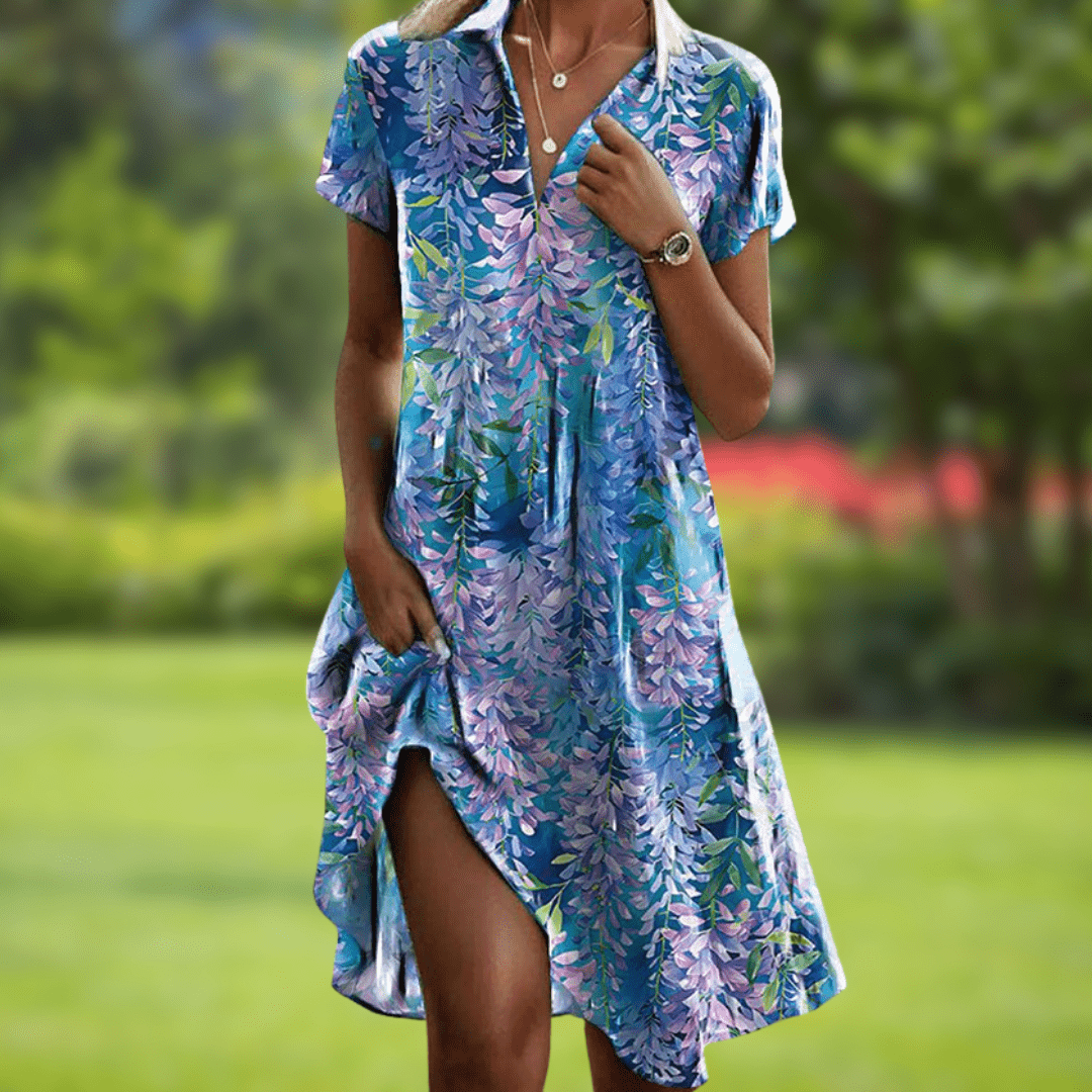Adele | Women's Elegant V-Neck Summer Dress Light Blue, photo studio